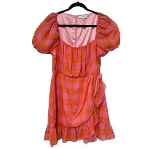 Likely dress orange pink plaid Havana minidress